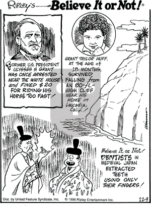 Ripley's Believe It or Not on Monday December 9, 1996 Comic Strip