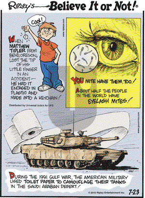Ripley's Believe It or Not on Saturday July 23, 2016 Comic Strip