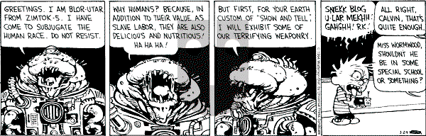 Calvin and Hobbes - Tuesday March 29, 1994 Comic Strip