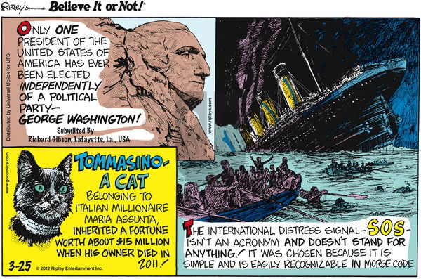 Ripley's Believe It or Not on Sunday March 25, 2012 Comic Strip