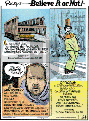Ripley's Believe It or Not on Saturday November 24, 2012 Comic Strip
