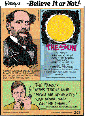 Ripley's Believe It or Not on Friday February 26, 2021 Comic Strip