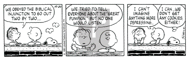 Peanuts on Wednesday October 30, 1991 Comic Strip