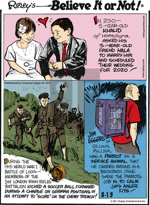 Ripley's Believe It or Not on Saturday August 13, 2011 Comic Strip