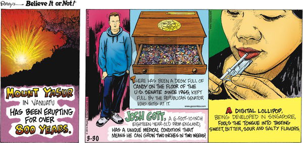 Ripley's Believe It or Not on Sunday March 30, 2014 Comic Strip