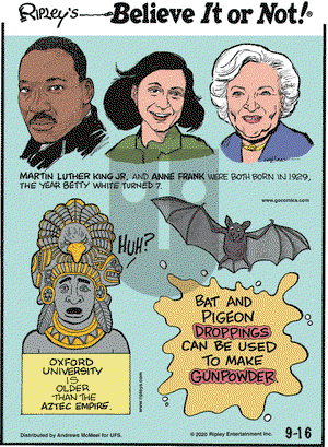 Ripley's Believe It or Not on Wednesday September 16, 2020 Comic Strip