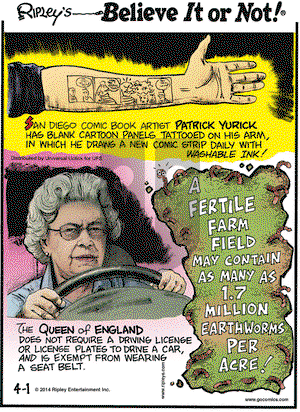 Ripley's Believe It or Not on Tuesday April 1, 2014 Comic Strip