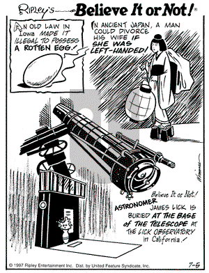Ripley's Believe It or Not on Saturday July 5, 1997 Comic Strip