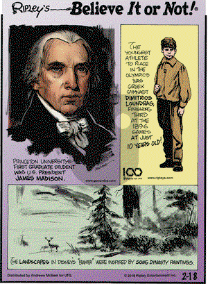 Ripley's Believe It or Not on Monday February 18, 2019 Comic Strip