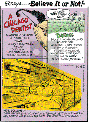 Ripley's Believe It or Not on Saturday October 22, 2016 Comic Strip