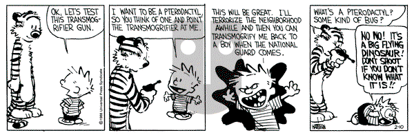 Calvin and Hobbes on Wednesday February 10, 1988 Comic Strip
