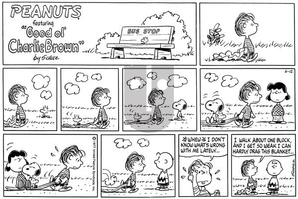 Peanuts on Sunday June 12, 1977 Comic Strip