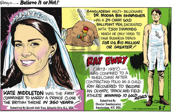Ripley's Believe It or Not on Sunday August 7, 2011 Comic Strip