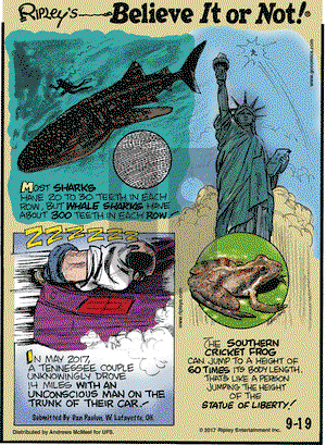 Ripley's Believe It or Not on Tuesday September 19, 2017 Comic Strip