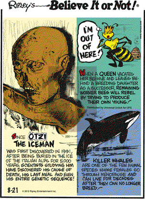 Ripley's Believe It or Not on Tuesday August 21, 2012 Comic Strip