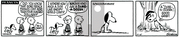 Peanuts on Monday November 4, 1957 Comic Strip