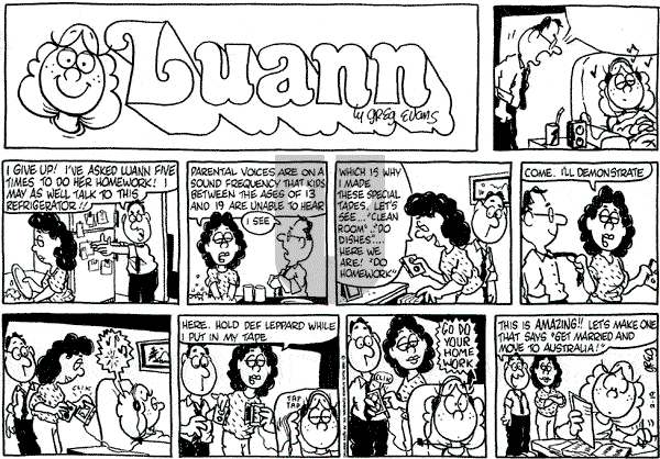 Luann on Sunday February 19, 1989 Comic Strip