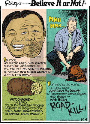 Ripley's Believe It or Not on Saturday January 14, 2012 Comic Strip