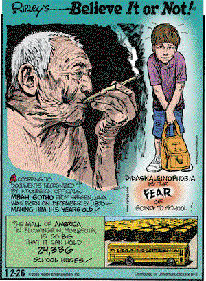 Ripley's Believe It or Not on Monday December 26, 2016 Comic Strip