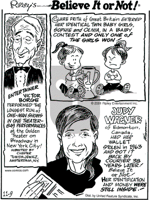 Ripley's Believe It or Not on Friday November 9, 2001 Comic Strip