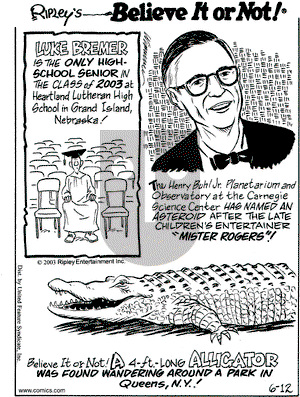 Ripley's Believe It or Not on Thursday June 12, 2003 Comic Strip