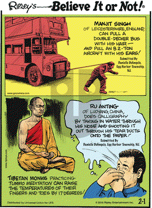 Ripley's Believe It or Not on Monday February 1, 2016 Comic Strip