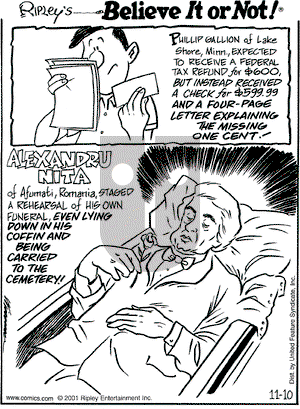 Ripley's Believe It or Not on Saturday November 10, 2001 Comic Strip
