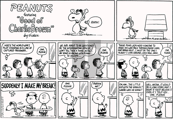 Peanuts - Sunday April 23, 1967 Comic Strip