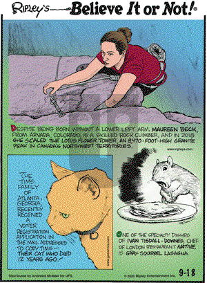Ripley's Believe It or Not on Friday September 18, 2020 Comic Strip