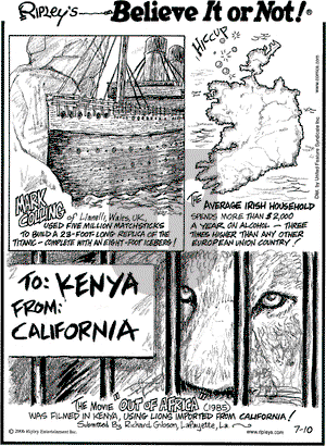 Ripley's Believe It or Not - Monday July 10, 2006 Comic Strip
