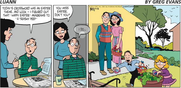 Luann on Sunday April 16, 2017 Comic Strip