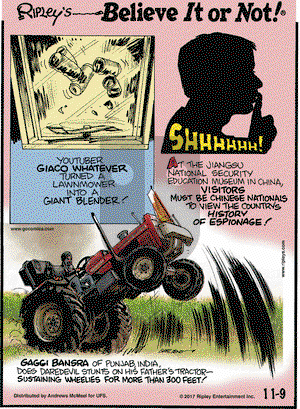 Ripley's Believe It or Not on Thursday November 9, 2017 Comic Strip
