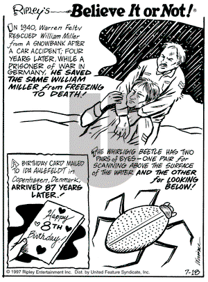 Ripley's Believe It or Not on Friday July 18, 1997 Comic Strip