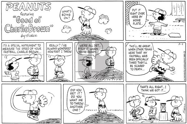 Peanuts on Sunday March 2, 1986 Comic Strip