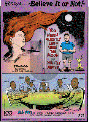 Ripley's Believe It or Not on Thursday February 21, 2019 Comic Strip