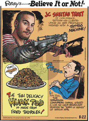 Ripley's Believe It or Not on Monday August 22, 2016 Comic Strip