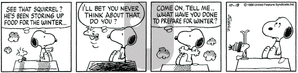 Peanuts on Saturday October 18, 1986 Comic Strip