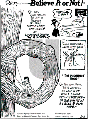 Ripley's Believe It or Not on Saturday February 6, 1999 Comic Strip