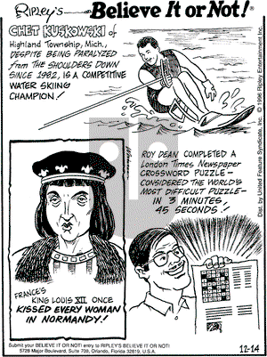 Ripley's Believe It or Not on Saturday December 14, 1996 Comic Strip