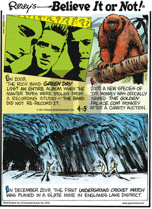 Ripley's Believe It or Not on Saturday April 5, 2014 Comic Strip