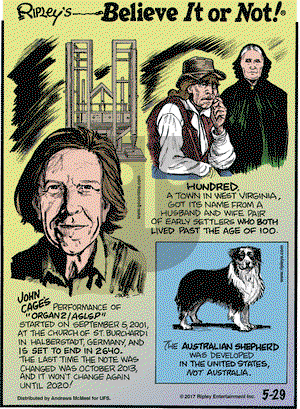 Ripley's Believe It or Not on Monday May 29, 2017 Comic Strip