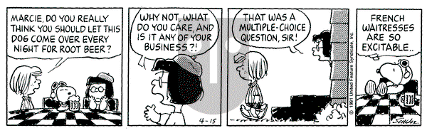 Peanuts on Monday April 15, 1991 Comic Strip
