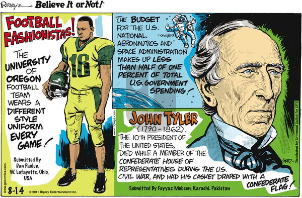 Ripley's Believe It or Not on Sunday August 14, 2011 Comic Strip