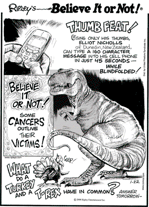 Ripley's Believe It or Not on Tuesday January 22, 2008 Comic Strip