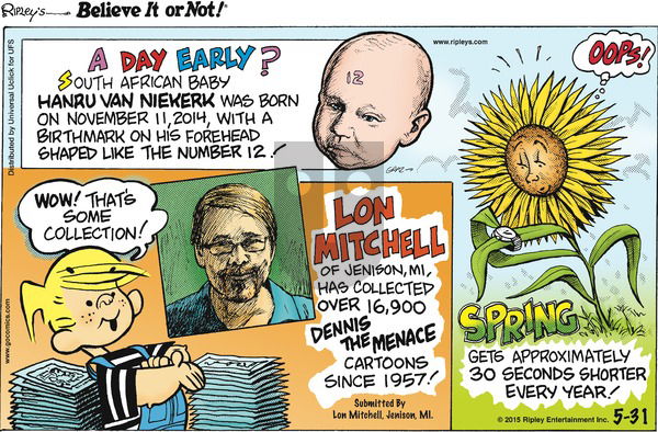 Ripley's Believe It or Not on Sunday May 31, 2015 Comic Strip