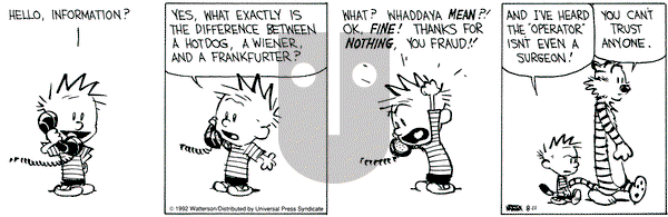 Calvin and Hobbes on Tuesday August 11, 1992 Comic Strip