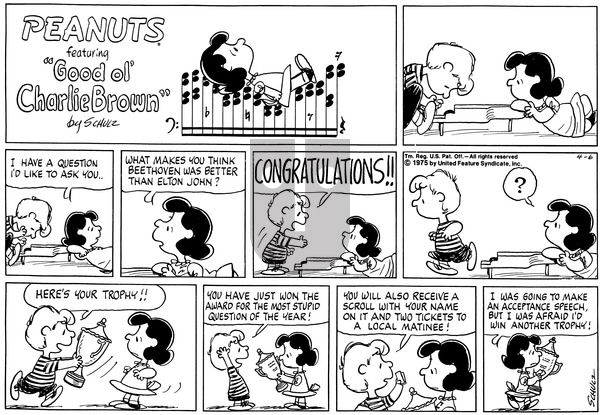 Peanuts on Sunday April 6, 1975 Comic Strip