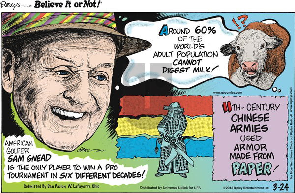 Ripley's Believe It or Not on Sunday March 24, 2013 Comic Strip