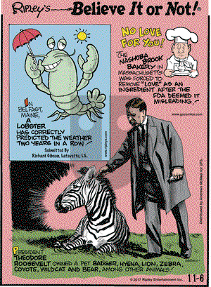 Ripley's Believe It or Not on Monday November 6, 2017 Comic Strip