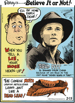 Ripley's Believe It or Not on Friday February 15, 2013 Comic Strip
